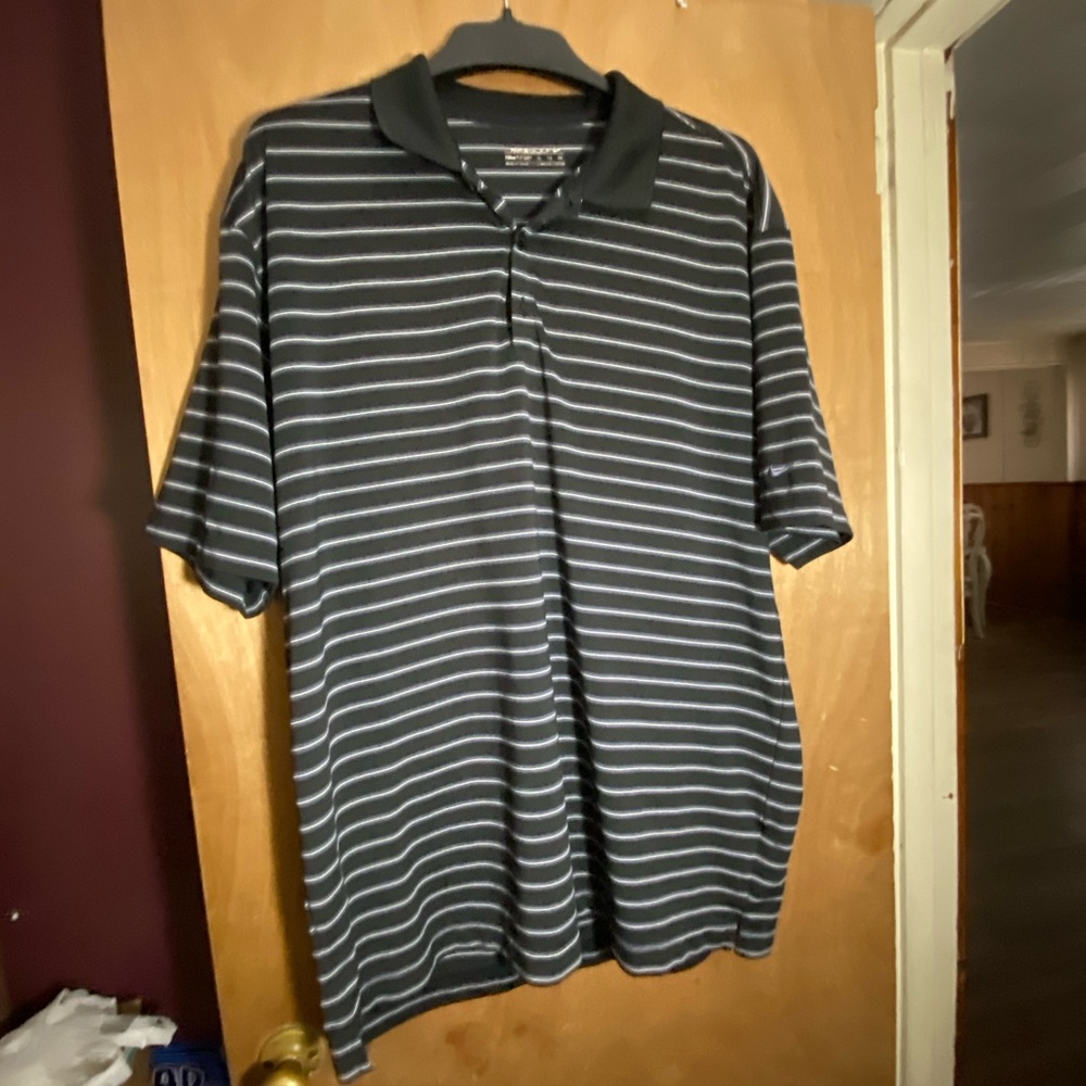 Nike Black and White Polo Shirt with Classic Stripes